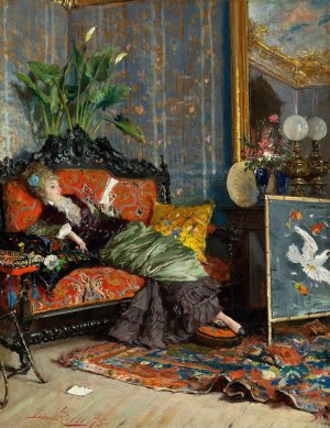 Young Woman Reading by Lucius Rossi Oil Painting