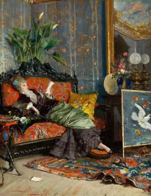 Young Woman Reading by Lucius Rossi Oil Painting