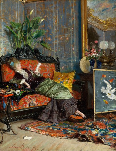 Young Woman Reading  by Lucius Rossi - Hand-Painted Oil Painting Reproduction