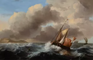 Fishing Vessels Offshore in a Heavy Sea by Ludolf Backhuysen (Follower) Oil Painting