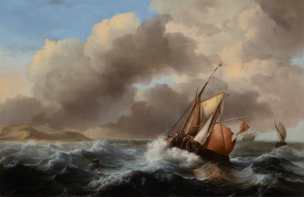 Main Product Photo of Fishing Vessels Offshore in a Heavy Sea  Painting by Ludolf Backhuysen (Follower)