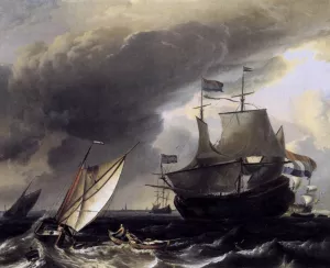 Dutch Vessels on the Sea at Amsterdam painting by Ludolf Backhuysen
