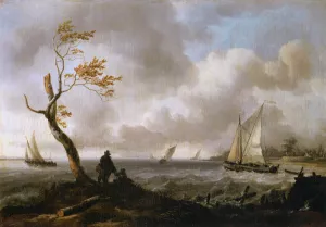 Fishing Boats and Coasting Vessel in Rough Weather Oil painting by Ludolf Backhuysen