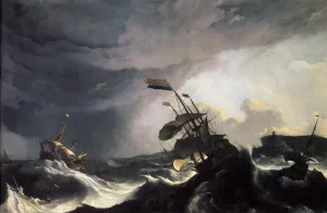 Ships in Distress in a Raging Storm by Ludolf Backhuysen Oil Painting