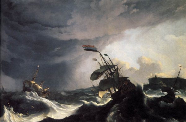 Main Product Photo of Ships in Distress in a Raging Storm Painting by Ludolf Backhuysen