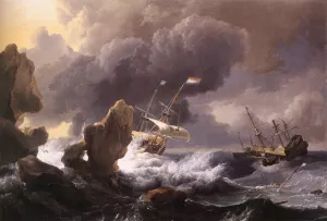 Ships in Distress off a Rocky Coast Oil painting by Ludolf Backhuysen