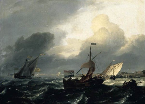 Small Dutch Vessels by Ludolf Backhuysen - Hand-Painted Oil Painting Reproduction
