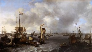 View of Amsterdam with Ships on the Ij by Ludolf Backhuysen Oil Painting