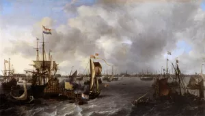 View of Amsterdam with Ships on the Ij by Ludolf Backhuysen - Oil Painting Reproduction