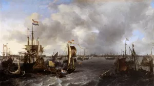 View of Amsterdam with Ships on the Ij Oil painting by Ludolf Backhuysen