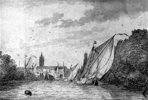 View of Delft from the Schie painting by Ludolf Backhuysen