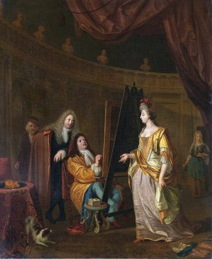 An Artist in his Studio, Painting the Portrait of a Lady by Ludolf Bakhuysen Oil Painting
