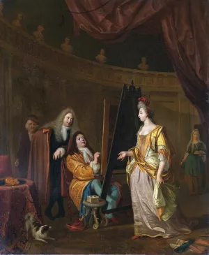 An Artist in his Studio, Painting the Portrait of a Lady by Ludolf Bakhuysen Oil Painting