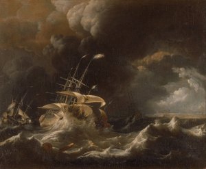 Dutch Merchant, Ships in a Storm by Ludolf Bakhuysen Oil Painting