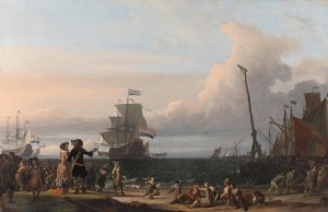 Dutch Ships in the Roads of Texel; in the middle the 'Gouden Leeuw', the Flagship of Cornelis Tromp by Ludolf Bakhuysen Oil Painting
