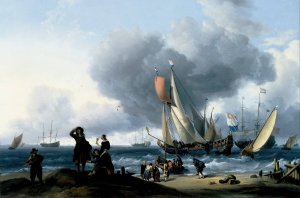 Dutchman Embarking onto a Yacht by Ludolf Bakhuysen Oil Painting