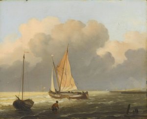 Sea off the Coast, with Spritsail Barge by Ludolf Bakhuysen Oil Painting