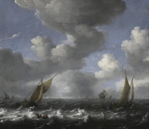 Seascape and Fishing Boats by Ludolf Bakhuysen Oil Painting