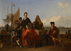 The Bakhuysen and de Hooghe Families dining at the Mosselsteiger by Ludolf Bakhuysen Oil Painting