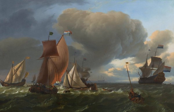 The Man-o'-War 'Bruinvisch' and Other Ships in Rough Sea  by Ludolf Bakhuysen - Hand-Painted Oil Painting Reproduction