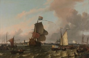 The Man-of-War Brielle on the River Maas off Rotterdam by Ludolf Bakhuysen Oil Painting
