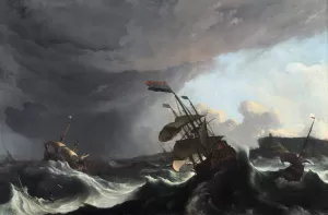 Warships in a Heavy Storm by Ludolf Bakhuysen Oil Painting