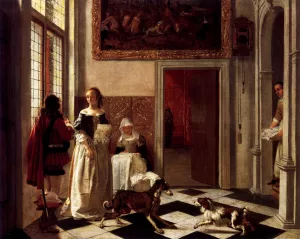 Woman Receiving a Letter by Ludolf De Jongh - Oil Painting Reproduction