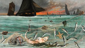 La peche aux harengs d'Ecosse par les barques de Berck Oil painting by Ludovic Lepic