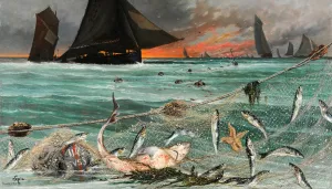 La peche aux harengs d'Ecosse par les barques de Berck Oil painting by Ludovic Lepic