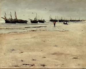 Plage De Berck A Maree Basse by Ludovic Lepic Oil Painting