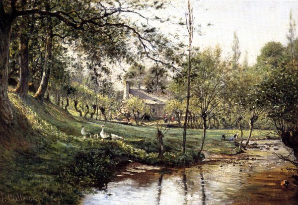 Landscape with Laundress by Ludovic Piette - Hand-Painted Oil Painting Reproduction