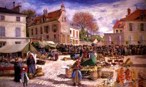 Market Place at Pontoise by Ludovic Piette Oil Painting