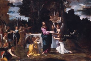 Christ in the Wilderness, Served by Angels by Ludovico Carracci Oil Painting