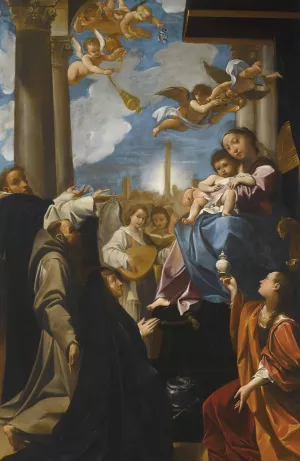 The Madonna And Child Enthroned With Angels, Saint Dominic, Saint Francis, The Magdalene, And A Female Donor; The 'Bargellini Madonna' Oil painting by Ludovico Carracci