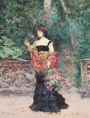 Elegante Dame im Park by Ludovico Marchetti Oil Painting