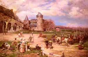 Militari Italiani E Corte D'Onore Del Castello Di Potois by Ludovico Marchetti Oil Painting