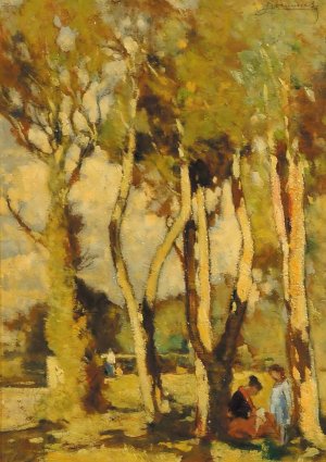 Riposo in pineta by Ludovico Tommasi Oil Painting