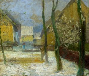 Artist's Courtyard in Slanec in Winter by Ludovit Cordak Oil Painting