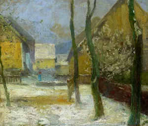 Artist's Courtyard in Slanec in Winter by Ludovit Cordak Oil Painting
