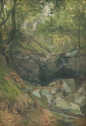 Forest stream by Ludovit Cordak Oil Painting