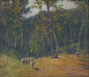 Forest with sheep by Ludovit Cordak Oil Painting