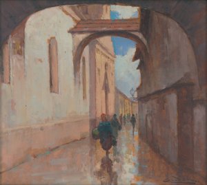 Hrciarska street in Kosice by Ludovit Cordak Oil Painting