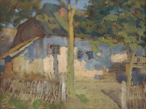 In front of the house by Ludovit Cordak Oil Painting