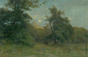 Moonlit Landscape With Hrad Slanec by Ludovit Cordak Oil Painting