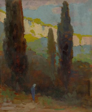Poplars by the road by Ludovit Cordak Oil Painting