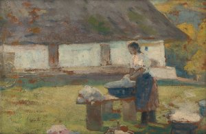 Pracka pred stromom by Ludovit Cordak Oil Painting