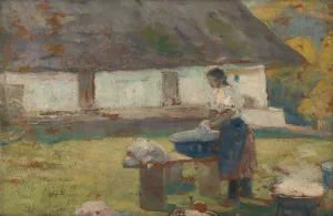 Pracka pred stromom by Ludovit Cordak Oil Painting