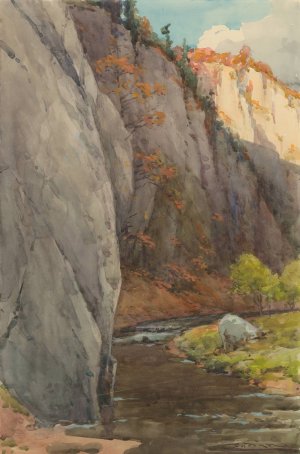 Rocks above the Brook by Ludovit Cordak Oil Painting