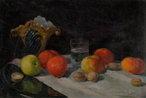 Still life with apples by Ludovit Cordak Oil Painting