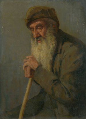 Study of a Seated Old Man by Ludovit Cordak Oil Painting